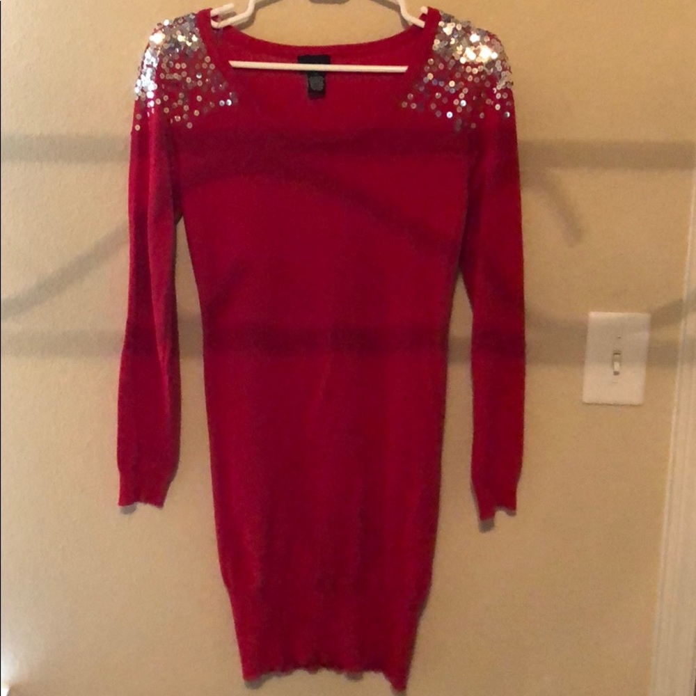 Red sequenced long sleeve dress